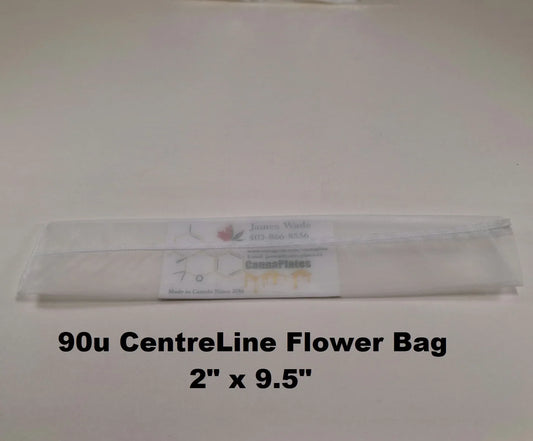 90u CentreLine Flower Bag measuring 2 inches by 9.5 inches.