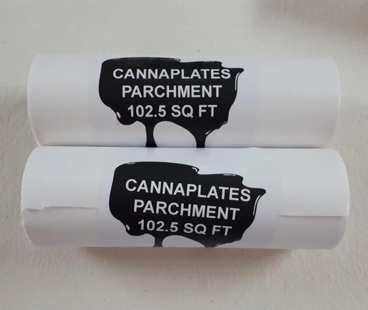 Two rolls of CannaPlates parchment paper, 102.5 sq ft each.